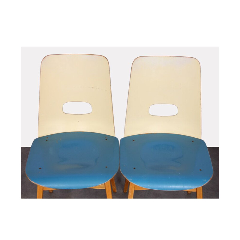 Pair of vintage blue chairs for Czech Ton, 1960