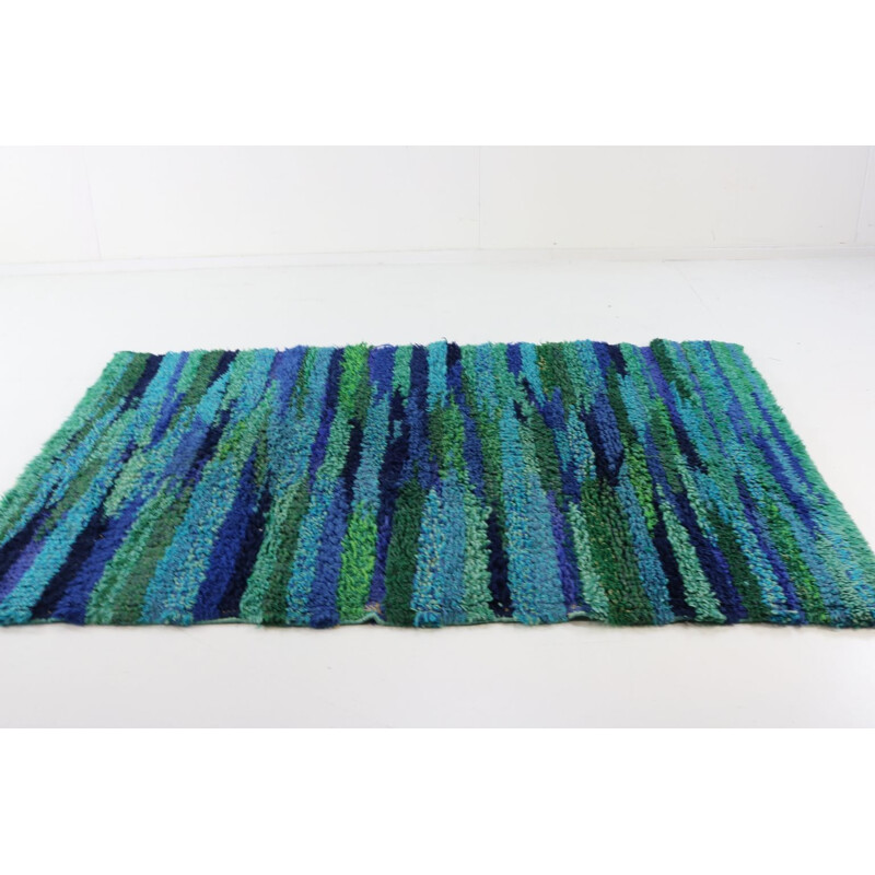 Vintage green blue rug  carpet 1960