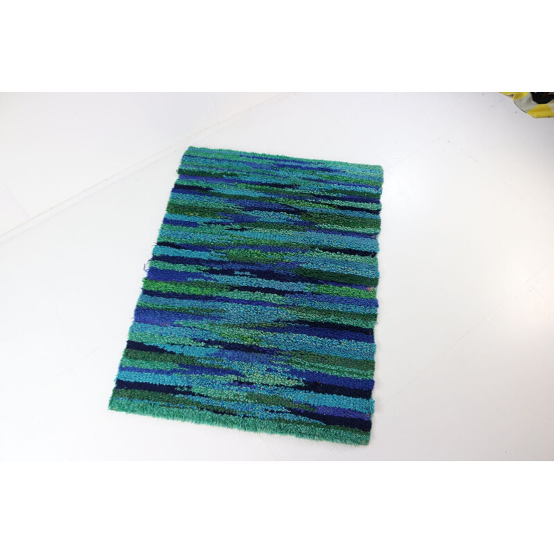 Vintage green blue rug  carpet 1960