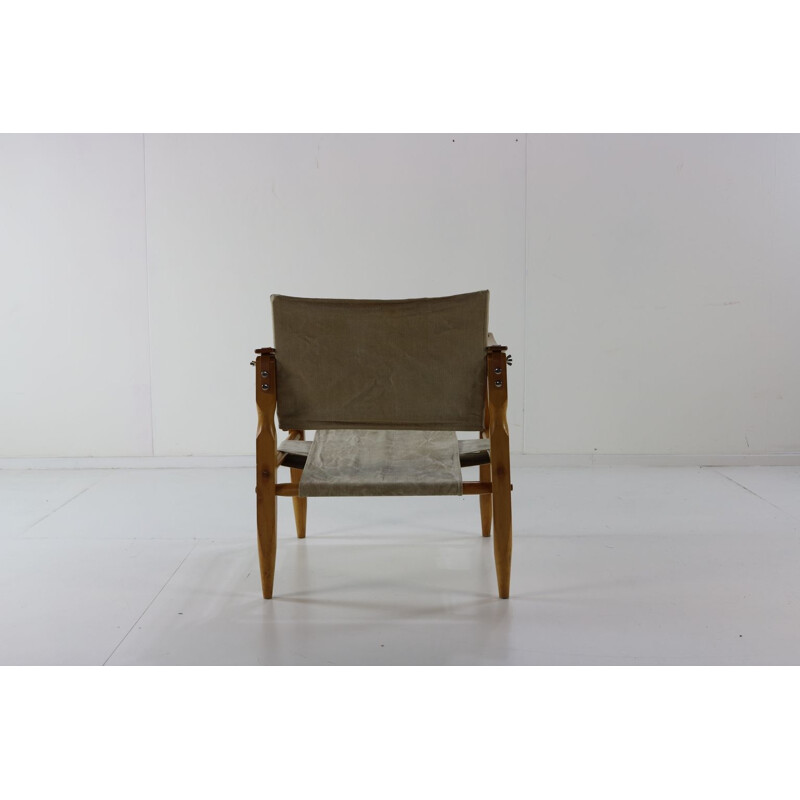 Vintage safari chair with wooden armrests Danish