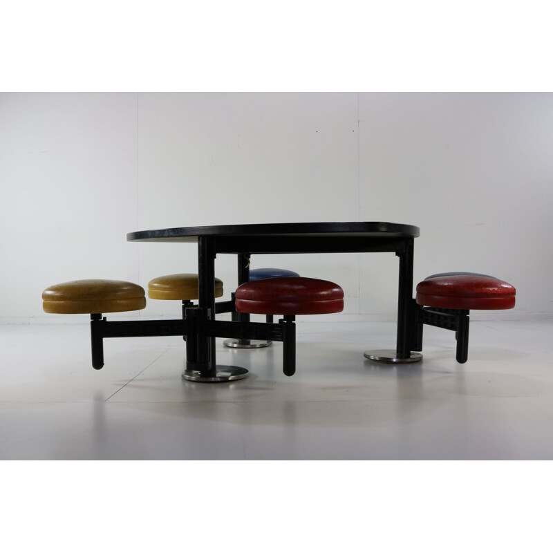 Bureau et Chaise d'Ecole Vintage 6 places en cuir par Tecno Italie