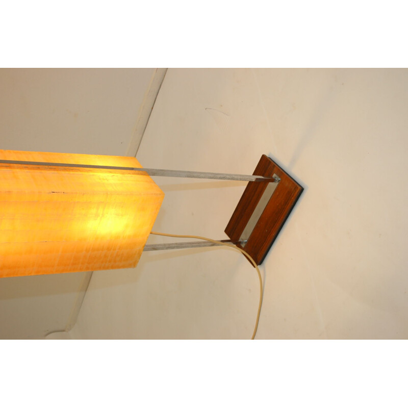 Large vintage floor lamp with chrome base and glass fiber shade 1960
