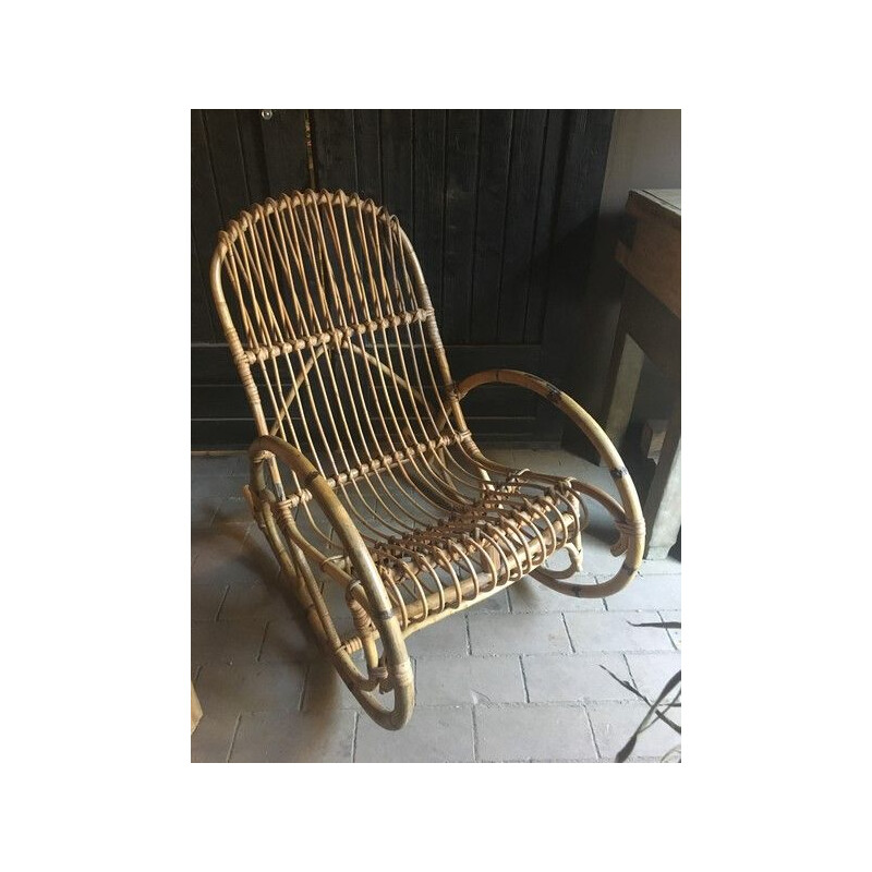 Vintage Rocking chair Bambou et rotin 1970