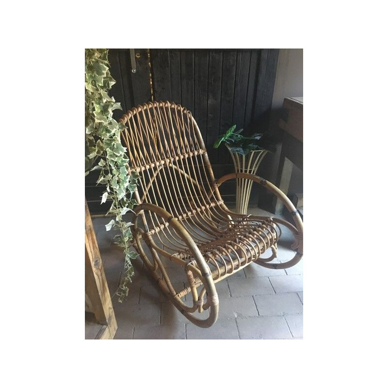 Vintage Rocking chair Bambou et rotin 1970