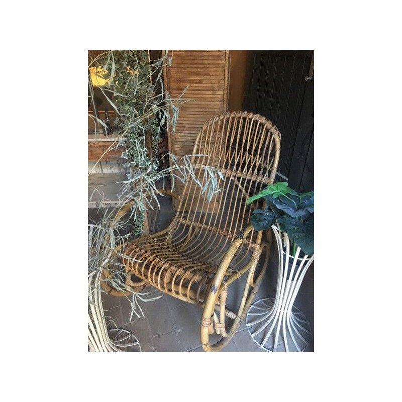 Vintage Rocking chair Bambou et rotin 1970