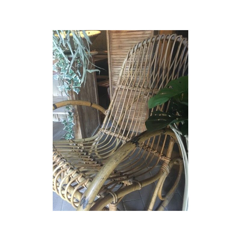 Rocking-chair vintage Bambou et rotin 1970