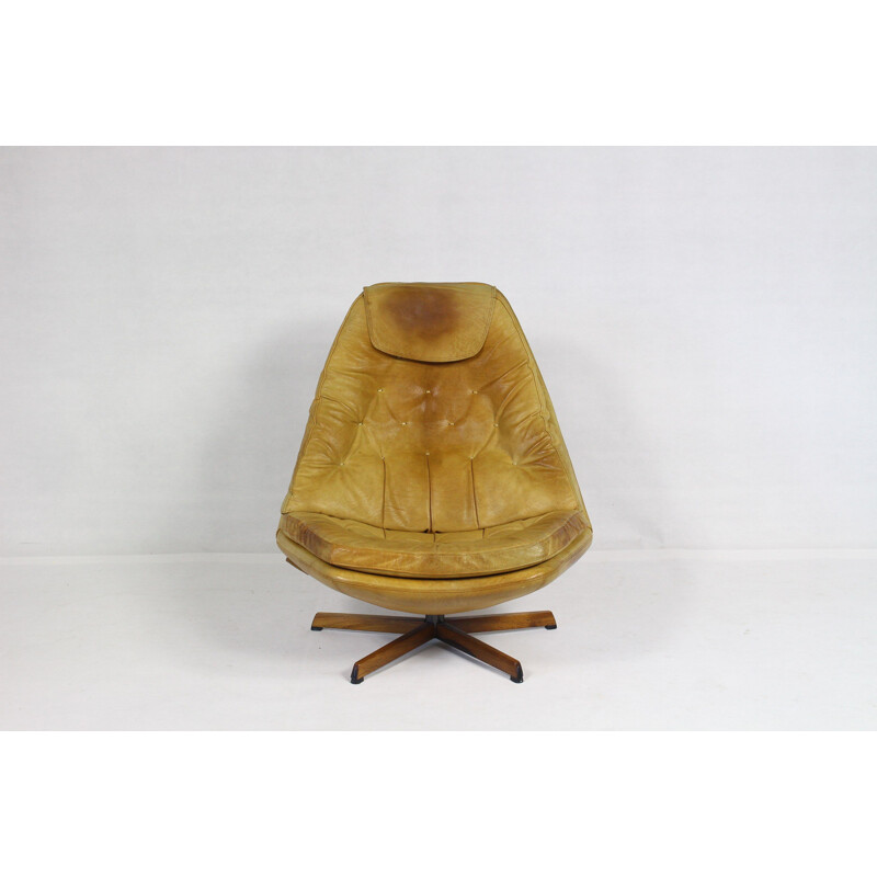 Vintage Leather Lounge Chair with Ottoman by Madsen & Schubell, 1960s