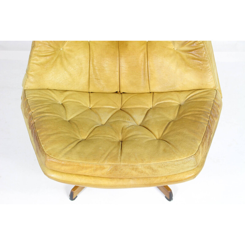 Fauteuil lounge vintage en cuir avec ottoman par Madsen & Schubell 1960