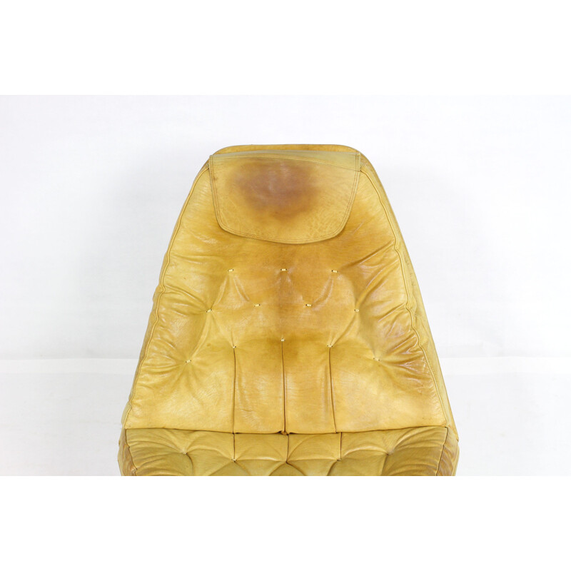 Fauteuil lounge vintage en cuir avec ottoman par Madsen & Schubell 1960