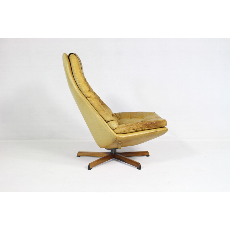 Fauteuil lounge vintage en cuir avec ottoman par Madsen & Schubell 1960