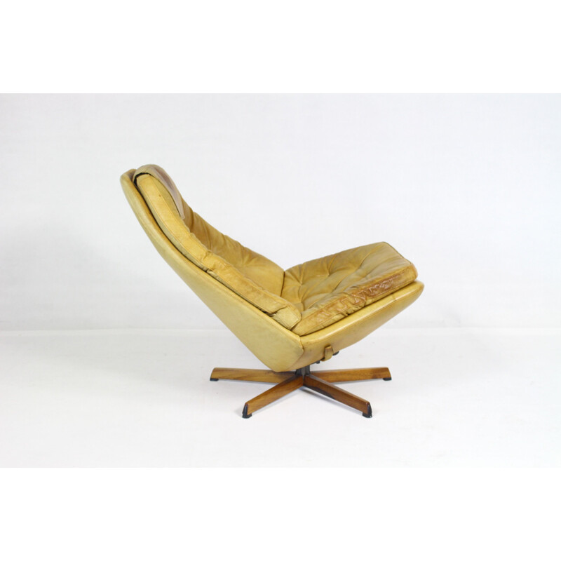 Vintage Leather Lounge Chair with Ottoman by Madsen & Schubell, 1960s