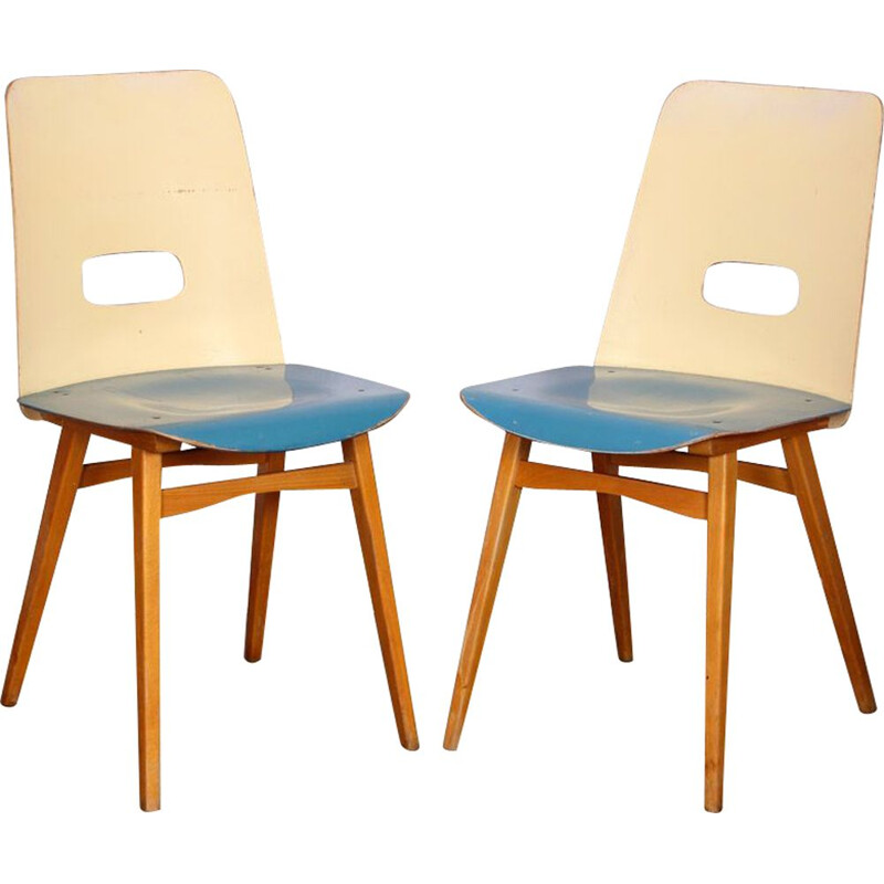 Paire de chaises vintage bleues pour tchèque Ton, 1960