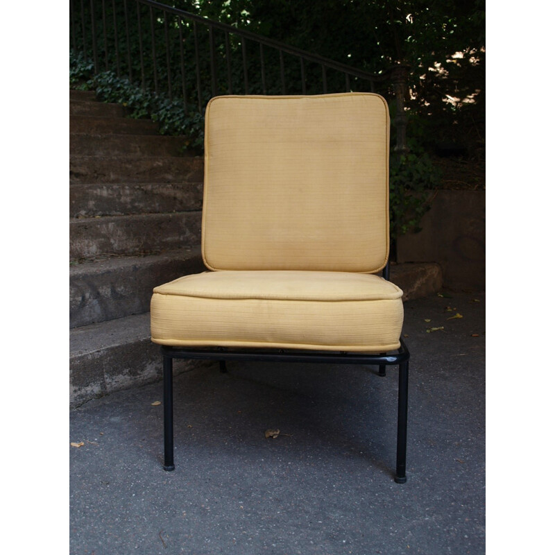 Italian beige low chair in metal - 1950s