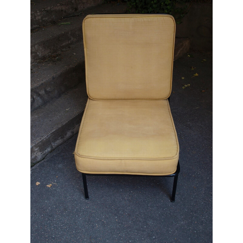 Italian beige low chair in metal - 1950s