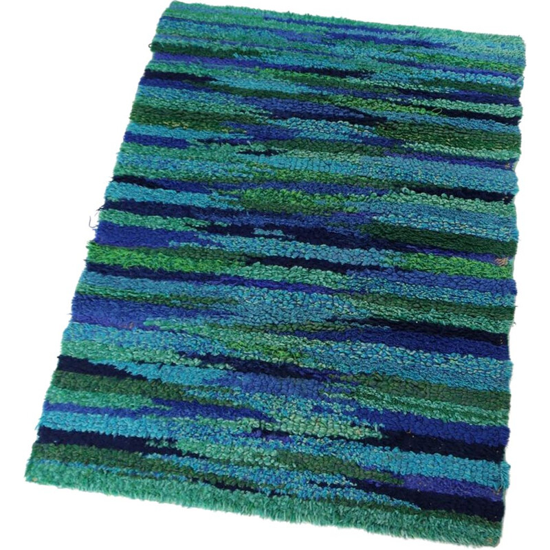 Vintage green blue rug  carpet 1960