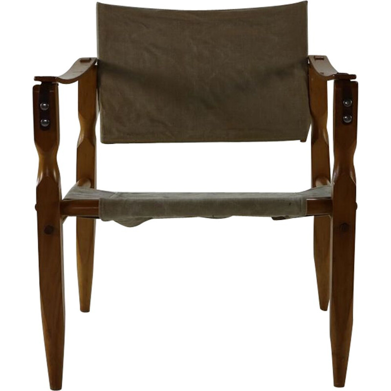 Vintage safari chair with wooden armrests Danish