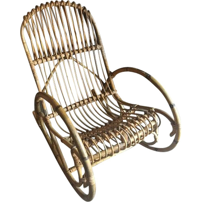 Rocking-chair vintage Bambou et rotin 1970