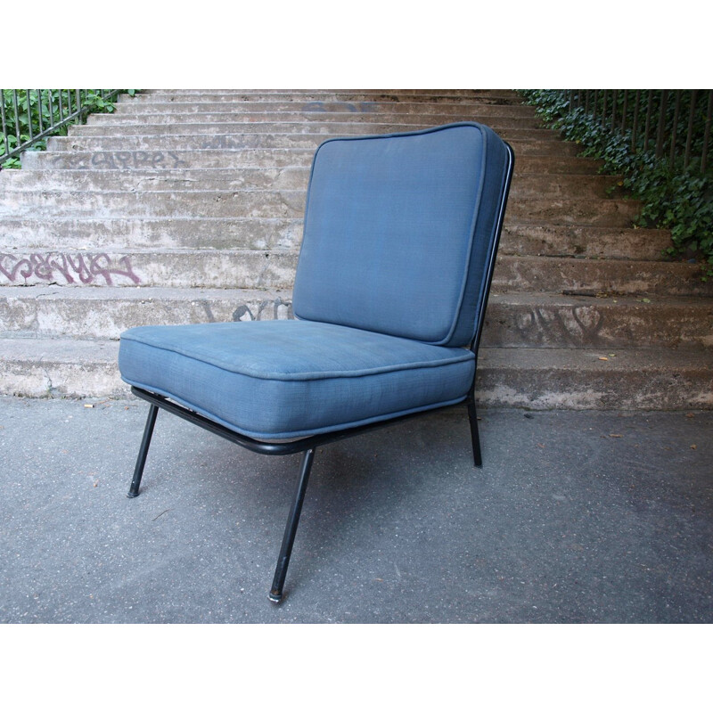 Italian blue low chair in metal - 1950s