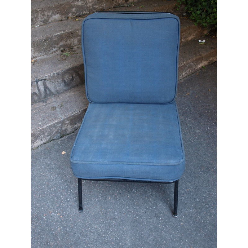 Italian blue low chair in metal - 1950s