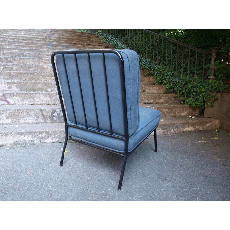 Italian blue low chair in metal - 1950s