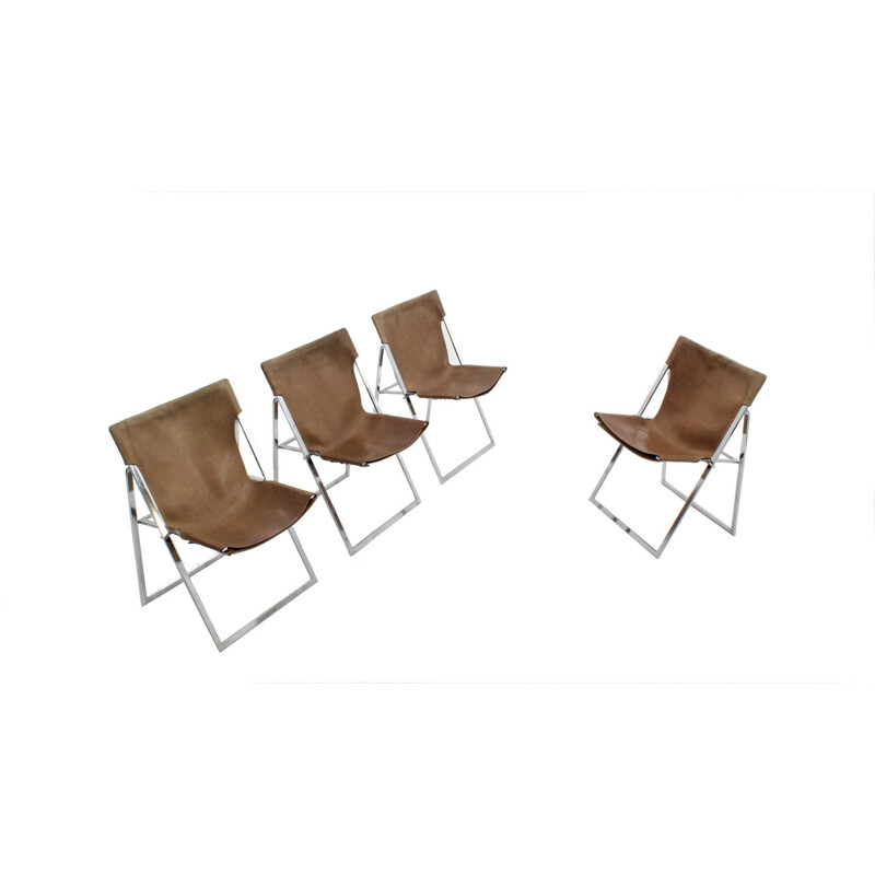 Set of 4 vintage folding dining chairs Italian 1970s