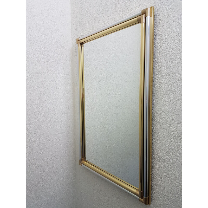 Large vintage Hollywood Regency brass & chrome mirror, 1970s