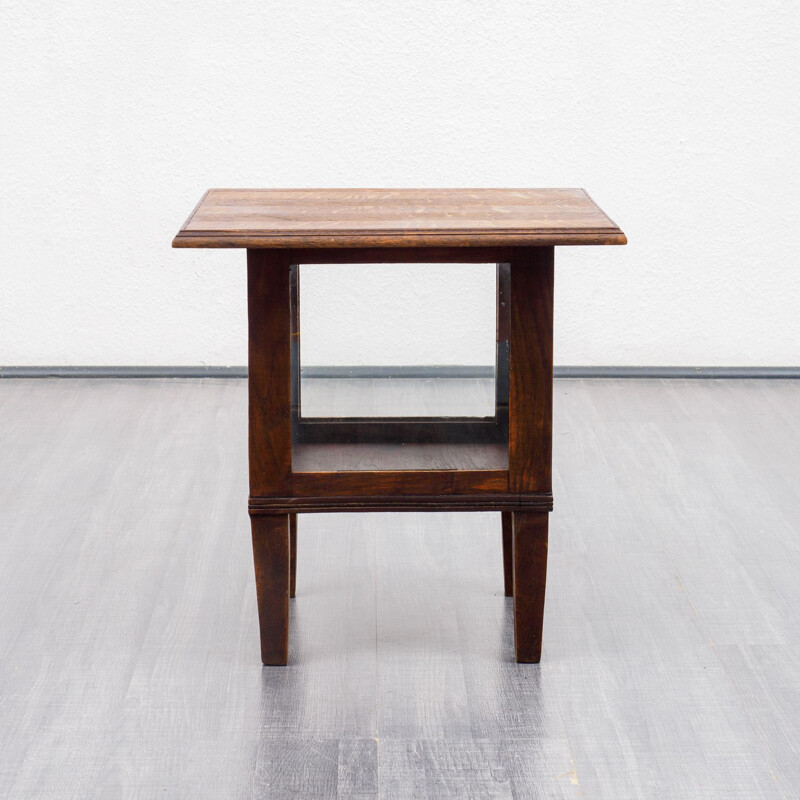 Vintage side table with glass cabinet, oak 1940s