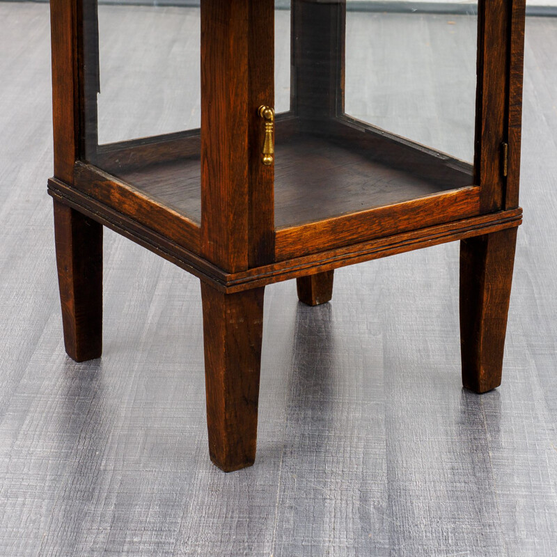Vintage side table with glass cabinet, oak 1940s