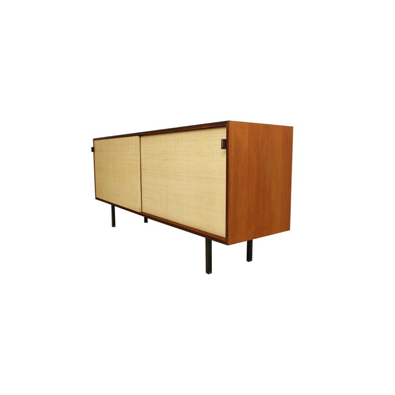 Enfilade model 116 en teck, acier, herbier marin et cuir, Florence KNOLL - 1950