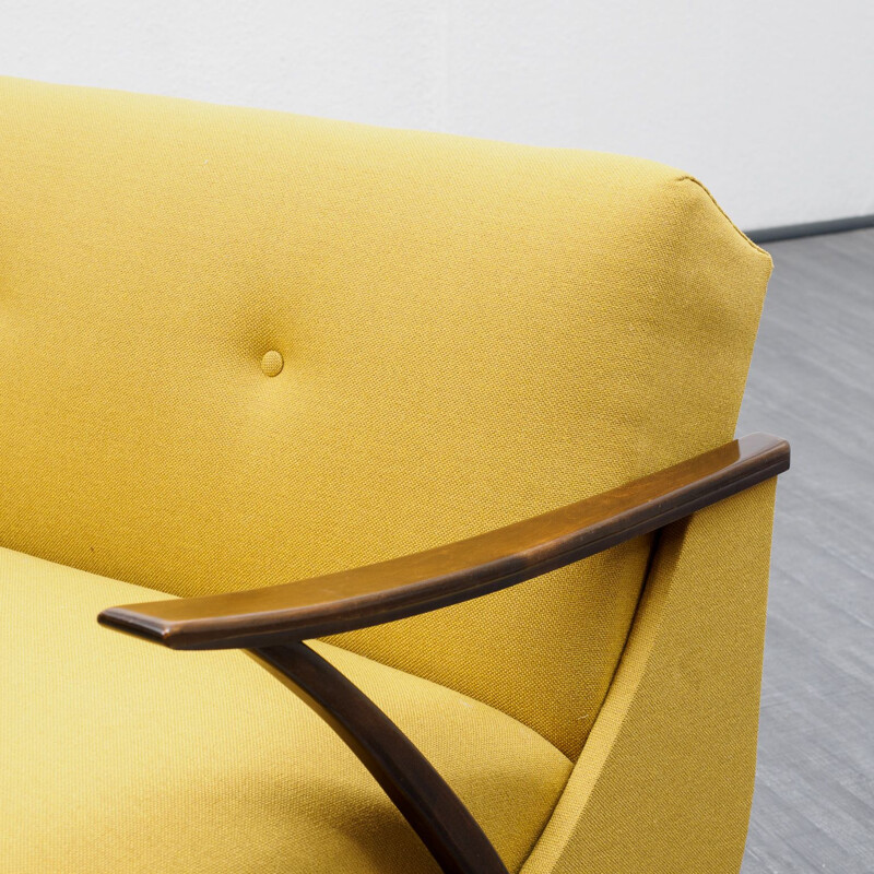 Mid-Century fold-out sofa, restored, yellow 1950s