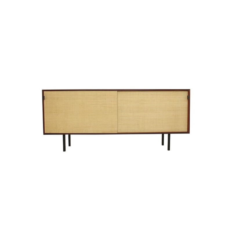 Model 116 sideboard in teak, steel, seagrass and leather, Florence KNOLL - 1950s