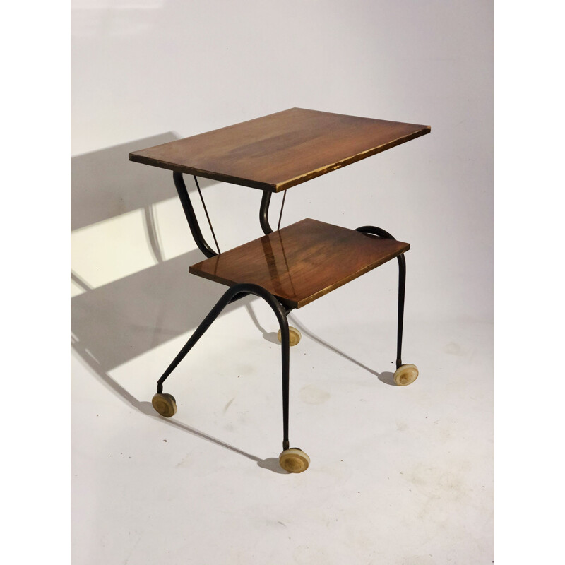 Vintage side table on casters