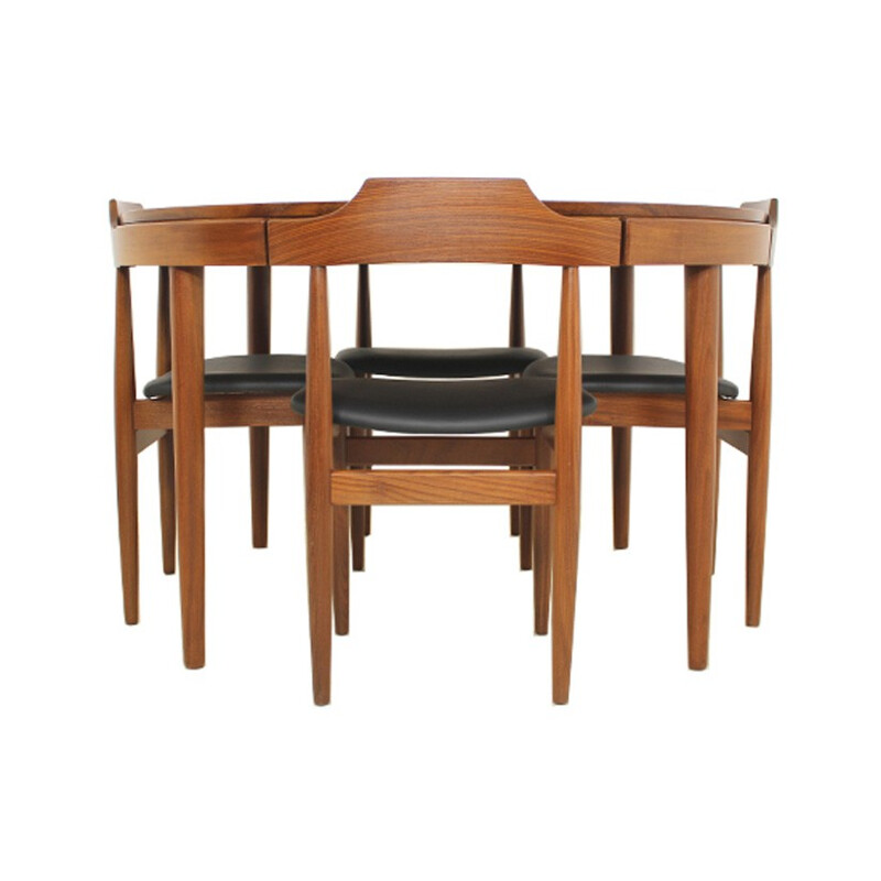 Mid-century dining set in teak and leather, Hans OLSEN - 1950s