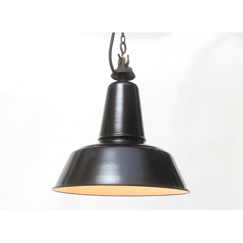 Metal and enamel industrial hanging lamp - 1930s