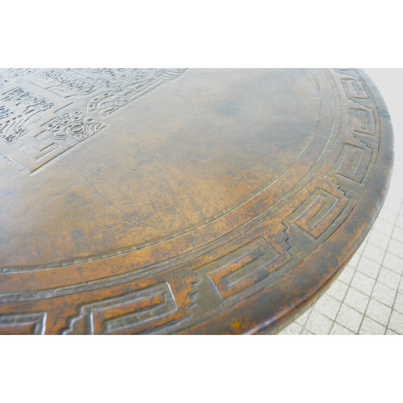 Vintage Peruvian hand carved 'inca theme' leather coffee table