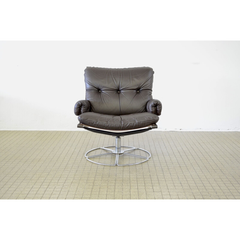 Vintage Dux leather lounge chair by Bruno Mathsson 1970