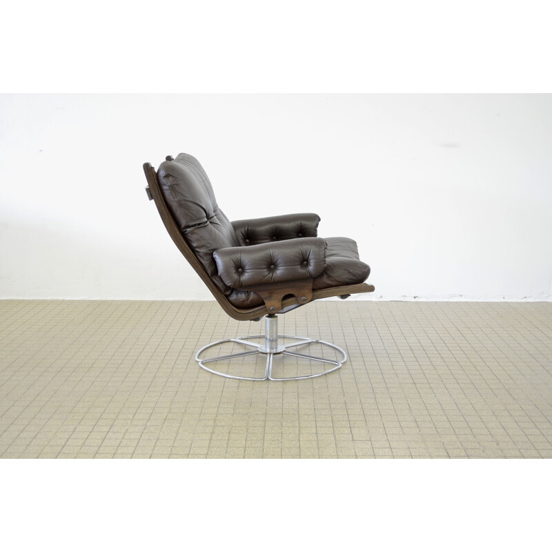 Fauteuil lounge vintage en cuir vintage Dux de Bruno Mathsson 1970