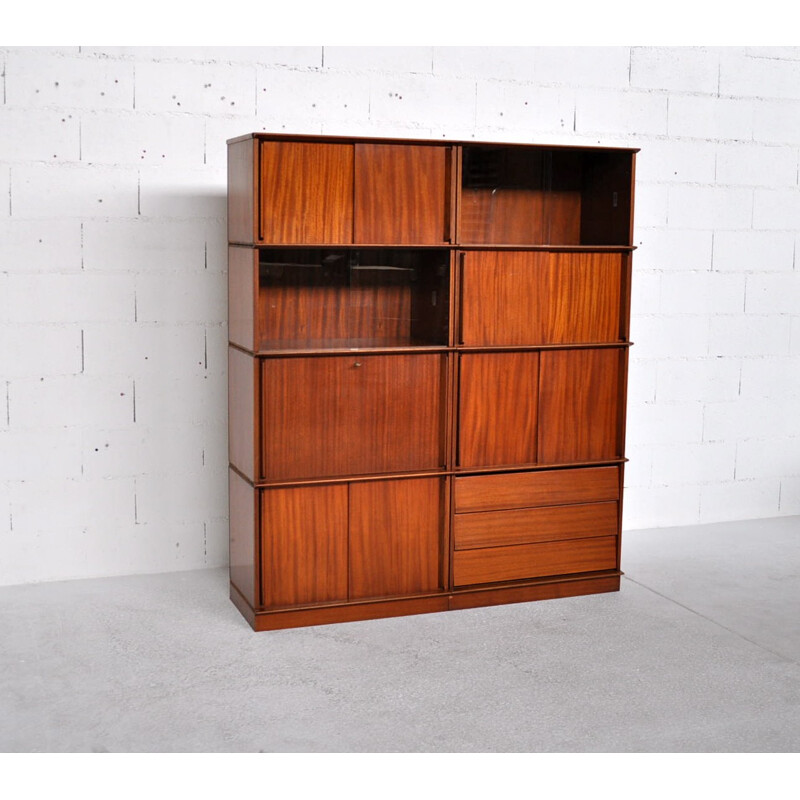 Mid-century Oscar modular bookcase in mahogany and glass - 1960s