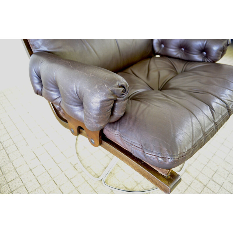 Fauteuil lounge vintage en cuir vintage Dux de Bruno Mathsson 1970