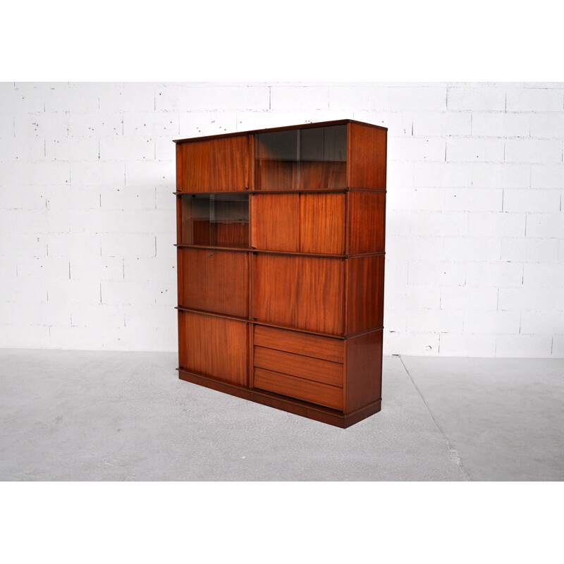 Mid-century Oscar modular bookcase in mahogany and glass - 1960s