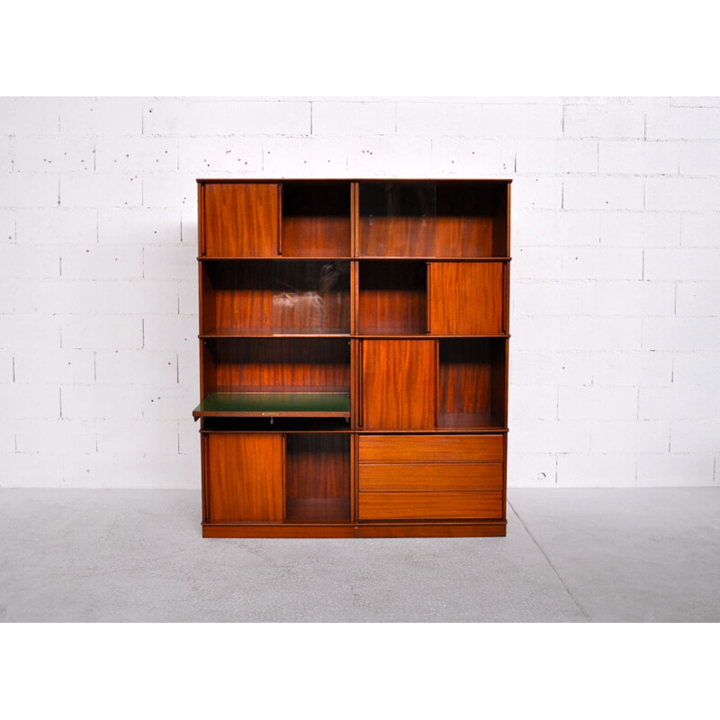 Mid-century Oscar modular bookcase in mahogany and glass - 1960s