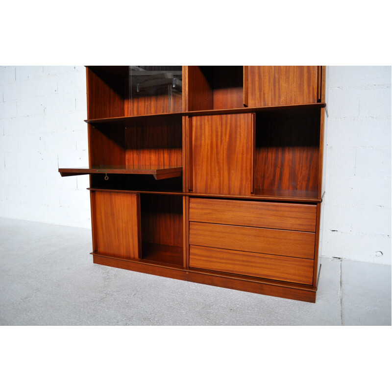 Mid-century Oscar modular bookcase in mahogany and glass - 1960s