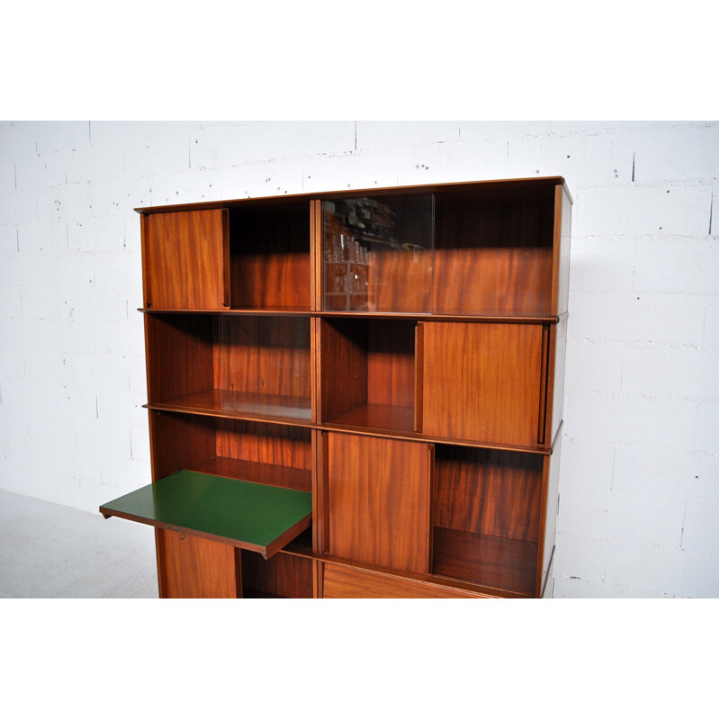 Mid-century Oscar modular bookcase in mahogany and glass - 1960s