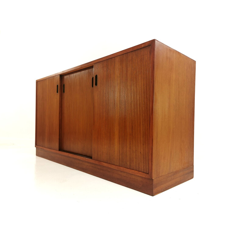 Vintage Teak Slide Door Sideboard Cabinet, Denmark, 1970