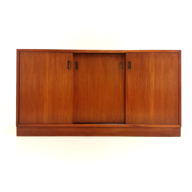 Vintage Teak Slide Door Sideboard Cabinet, Denmark, 1970