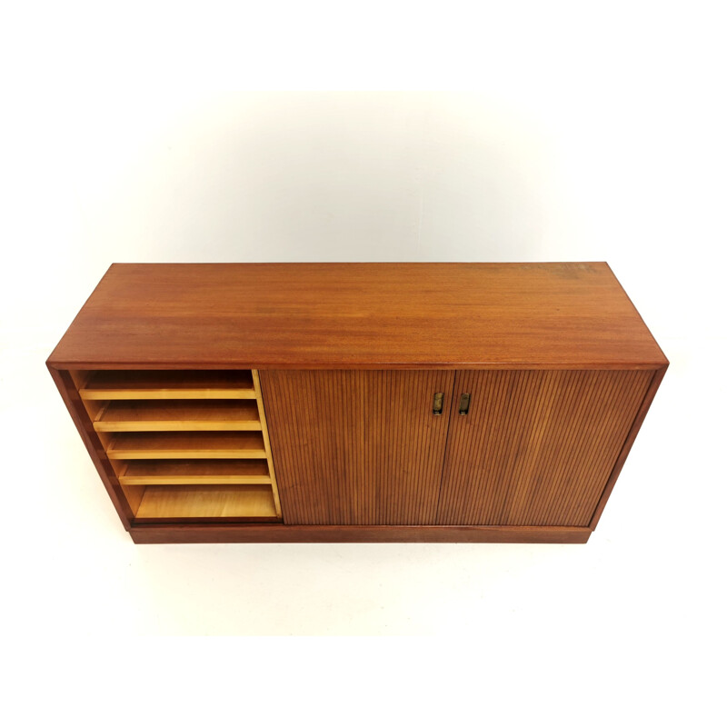 Vintage Teak Slide Door Sideboard Cabinet, Denmark, 1970