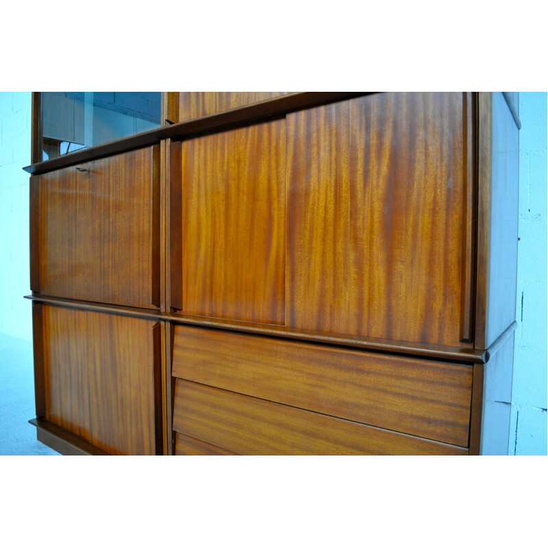 Mid-century Oscar modular bookcase in mahogany and glass - 1960s