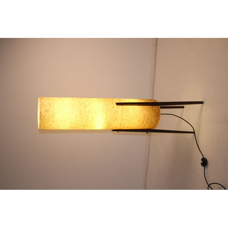 Grand Lampadaire Vintage jaune avec abat-jour en fibre de verre Rocket