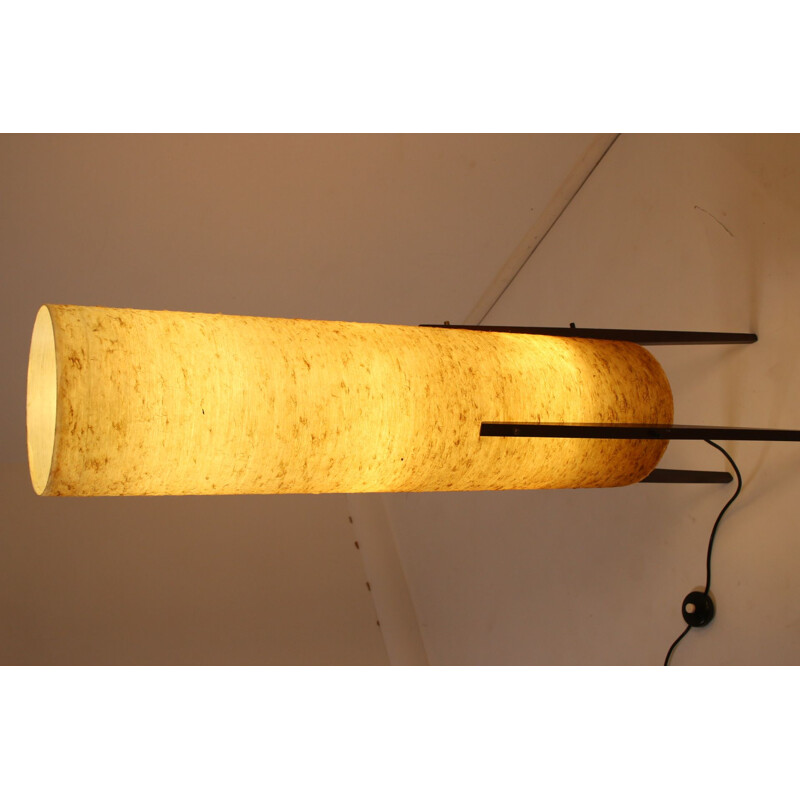 Grand Lampadaire Vintage jaune avec abat-jour en fibre de verre Rocket