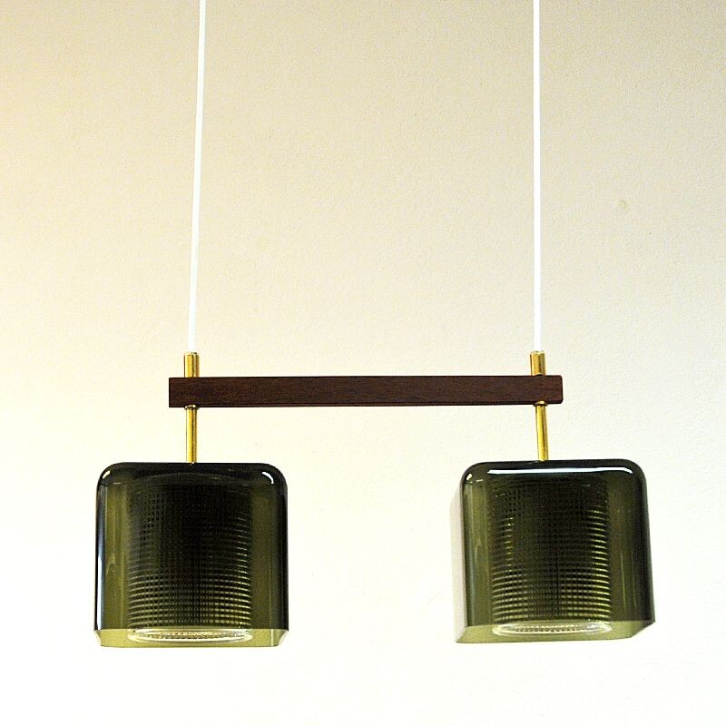 Vintage pair of Ceiling window pendant lamp, Fagerlund for Orrefors Sweden 1950